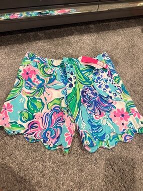 Lilly Pulitzer Aqua Pink Green Floral Scallop Hem Shorts